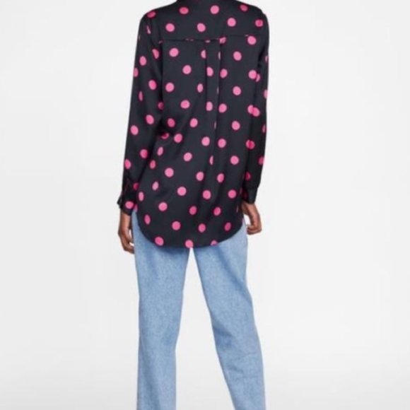 Zara Black and Pink Polka Dot Button Down Shirt - Picture 2 of 10